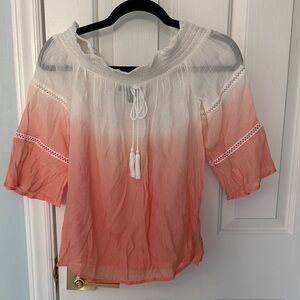 Women's Ombre Off-Shoulder Peasant Top - White to Coral